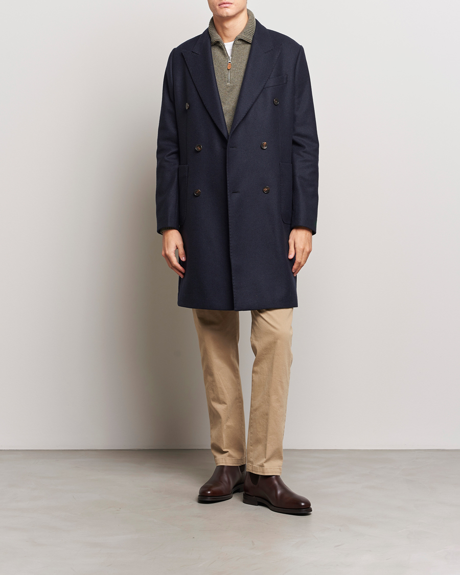 Homme | Manteaux Et Vestes | Morris | Double Breasted Herringbone Wool Coat Navy