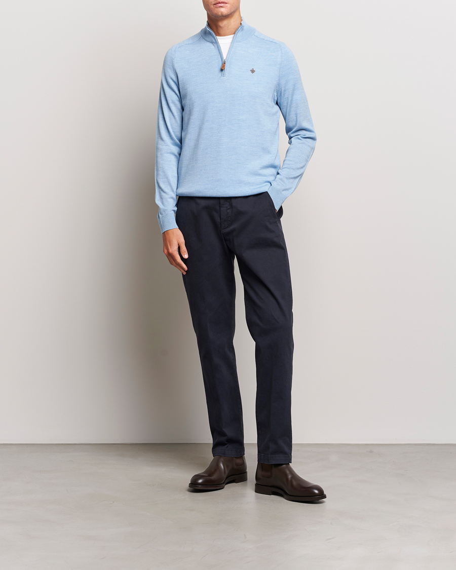 Homme | Pulls Et Tricots | Morris | John Merino Half Zip Light Blue