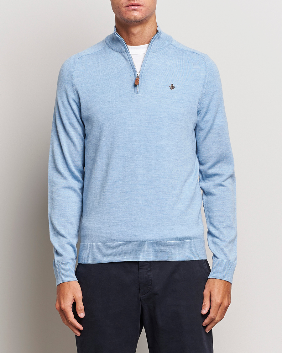 Homme | Pulls Et Tricots | Morris | John Merino Half Zip Light Blue