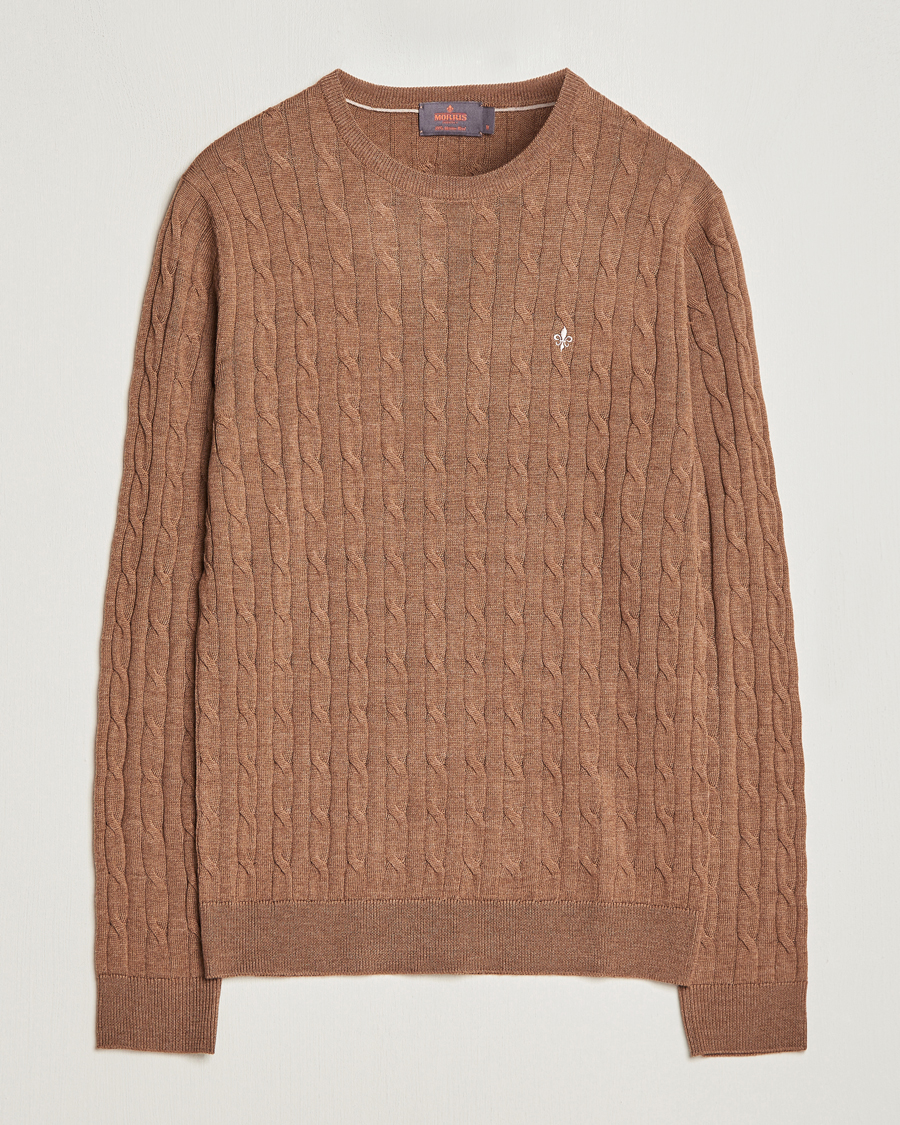 Homme | Pulls Et Tricots | Morris | Merino Cable Crew Neck Camel