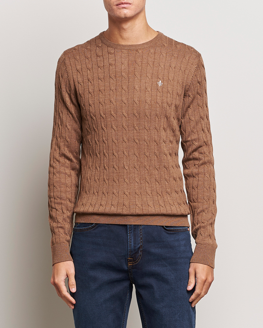 Homme | Pulls À Col Rond | Morris | Merino Cable Crew Neck Camel