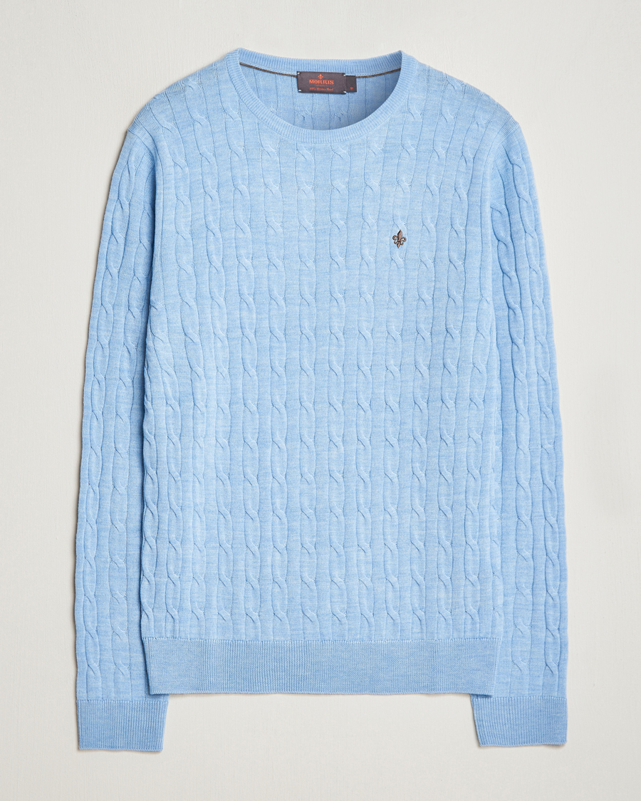 Homme | Pulls Et Tricots | Morris | Merino Cable Crew Neck Light Blue