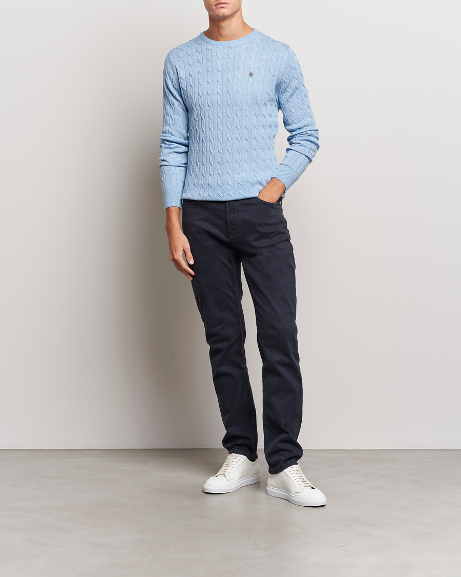 Homme | Pulls Et Tricots | Morris | Merino Cable Crew Neck Light Blue