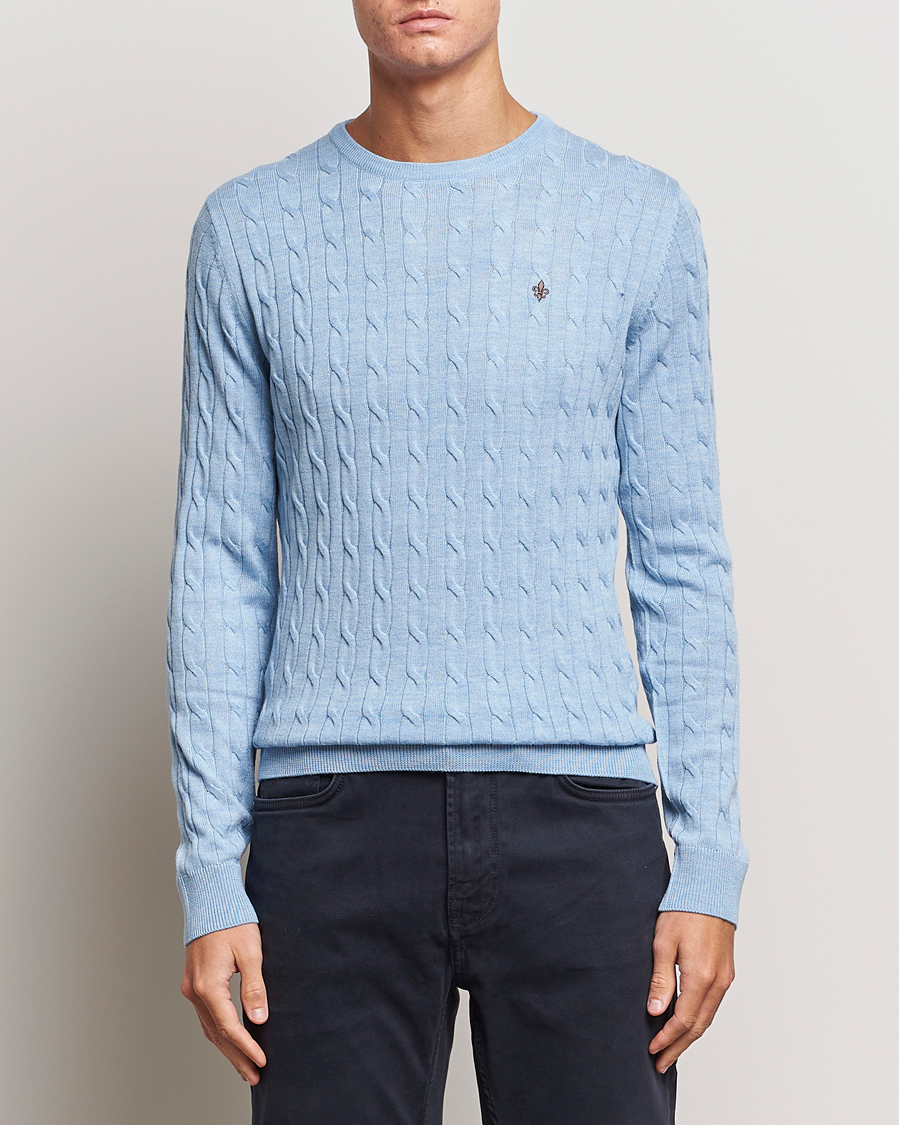 Homme | Pulls Et Tricots | Morris | Merino Cable Crew Neck Light Blue