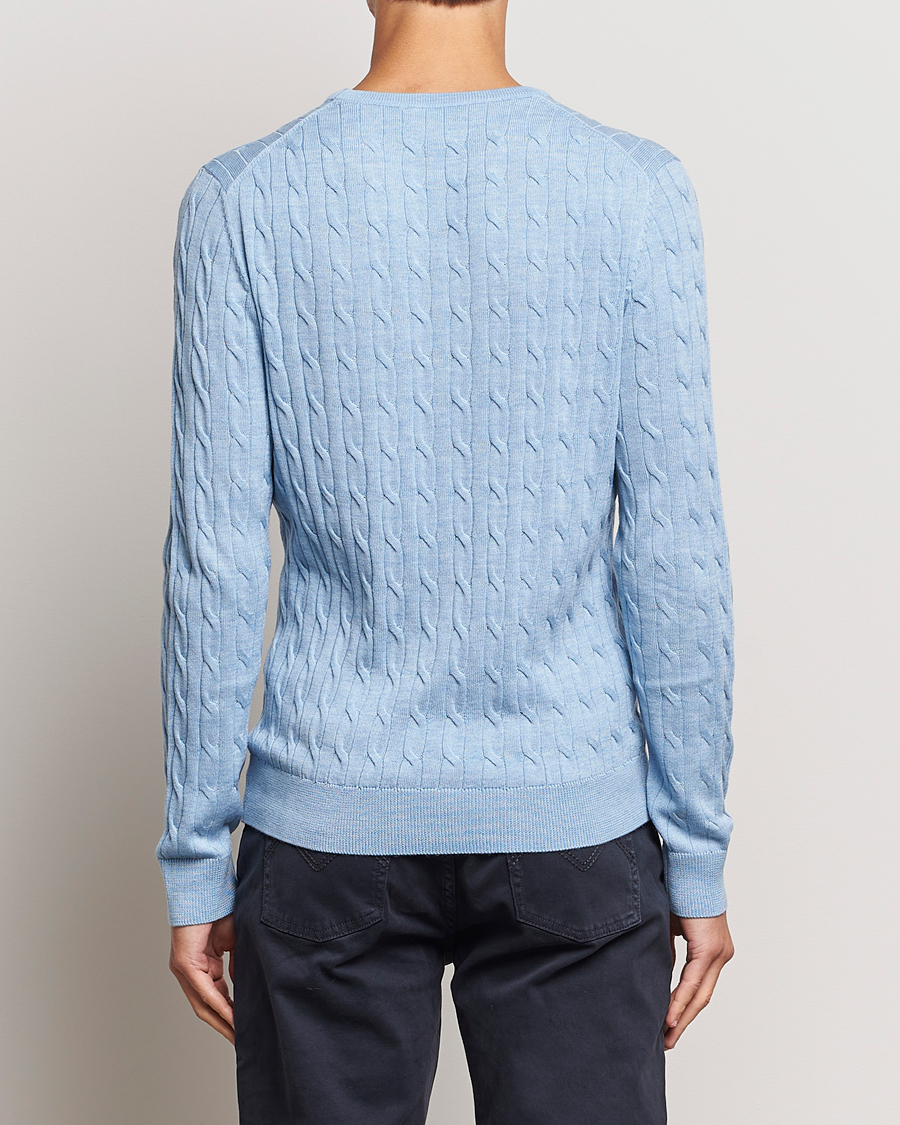 Homme | Pulls Et Tricots | Morris | Merino Cable Crew Neck Light Blue