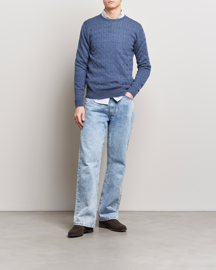 Homme | Pulls Et Tricots | Morris | Merino Cable Crew Neck Blue