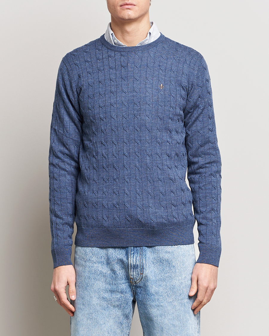 Homme | Pulls Et Tricots | Morris | Merino Cable Crew Neck Blue