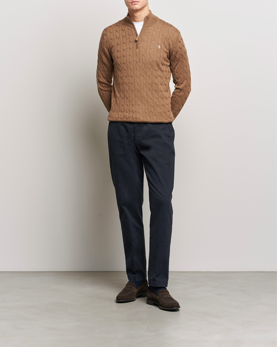 Homme | Pulls Et Tricots | Morris | Merino Cable Half Zip Camel