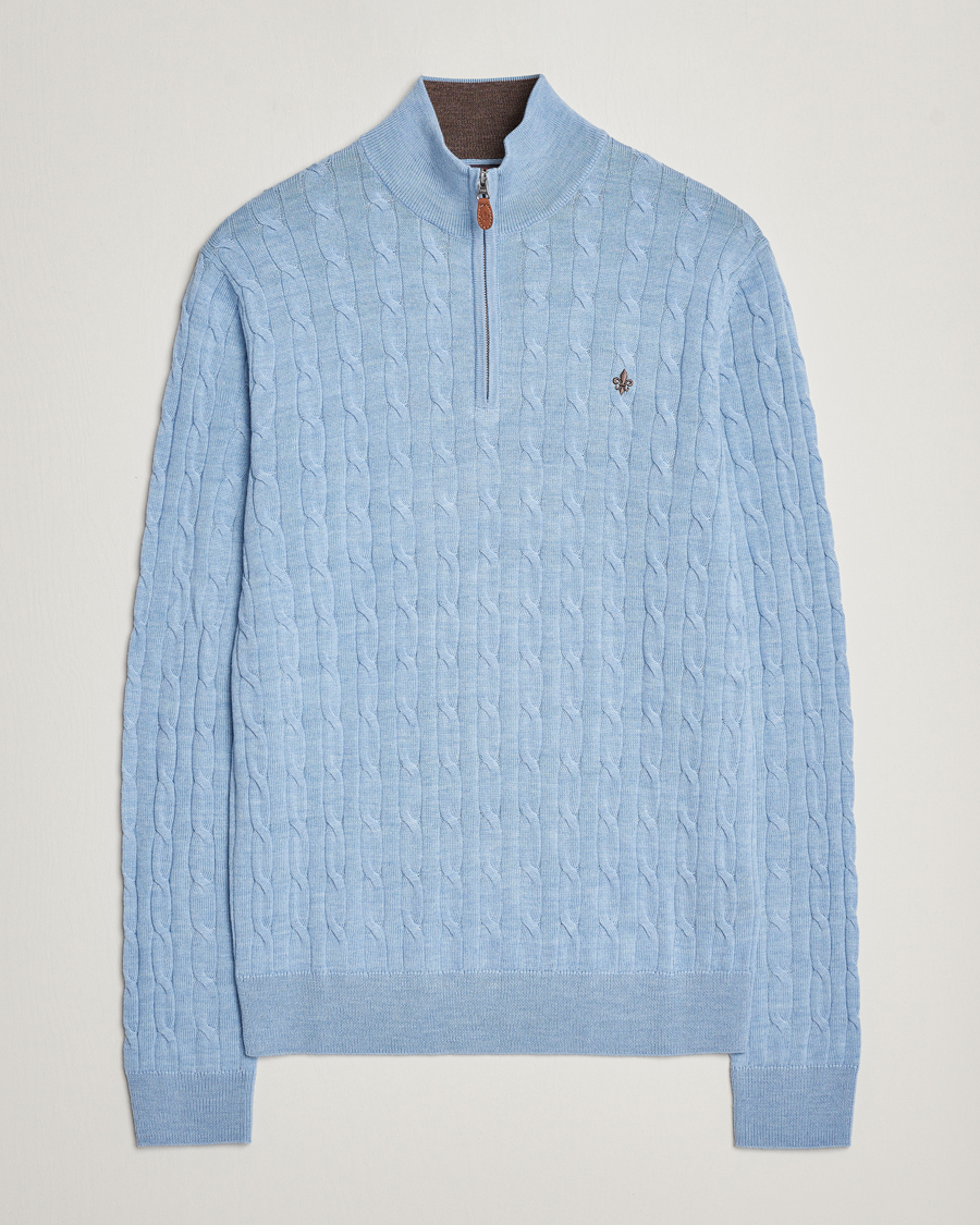 Homme | Pulls Et Tricots | Morris | Merino Cable Half Zip Light Blue