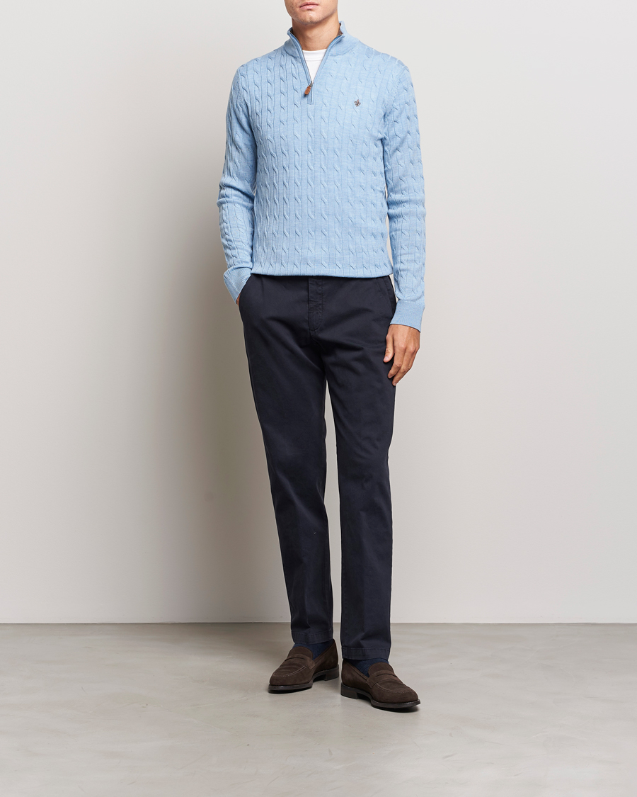 Homme | Pulls Et Tricots | Morris | Merino Cable Half Zip Light Blue