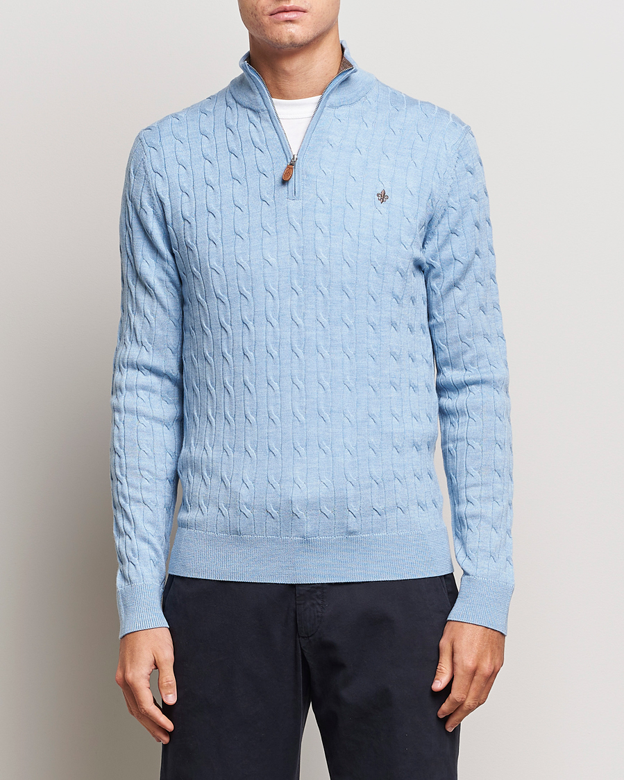Homme | Pulls Et Tricots | Morris | Merino Cable Half Zip Light Blue