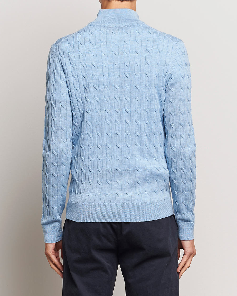 Homme | Pulls Et Tricots | Morris | Merino Cable Half Zip Light Blue