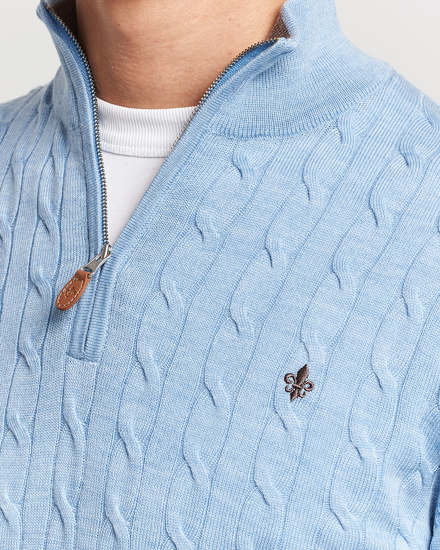 Homme | Pulls Et Tricots | Morris | Merino Cable Half Zip Light Blue