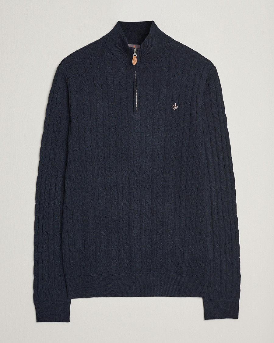 Homme | Pulls Et Tricots | Morris | Merino Cable Half Zip Navy