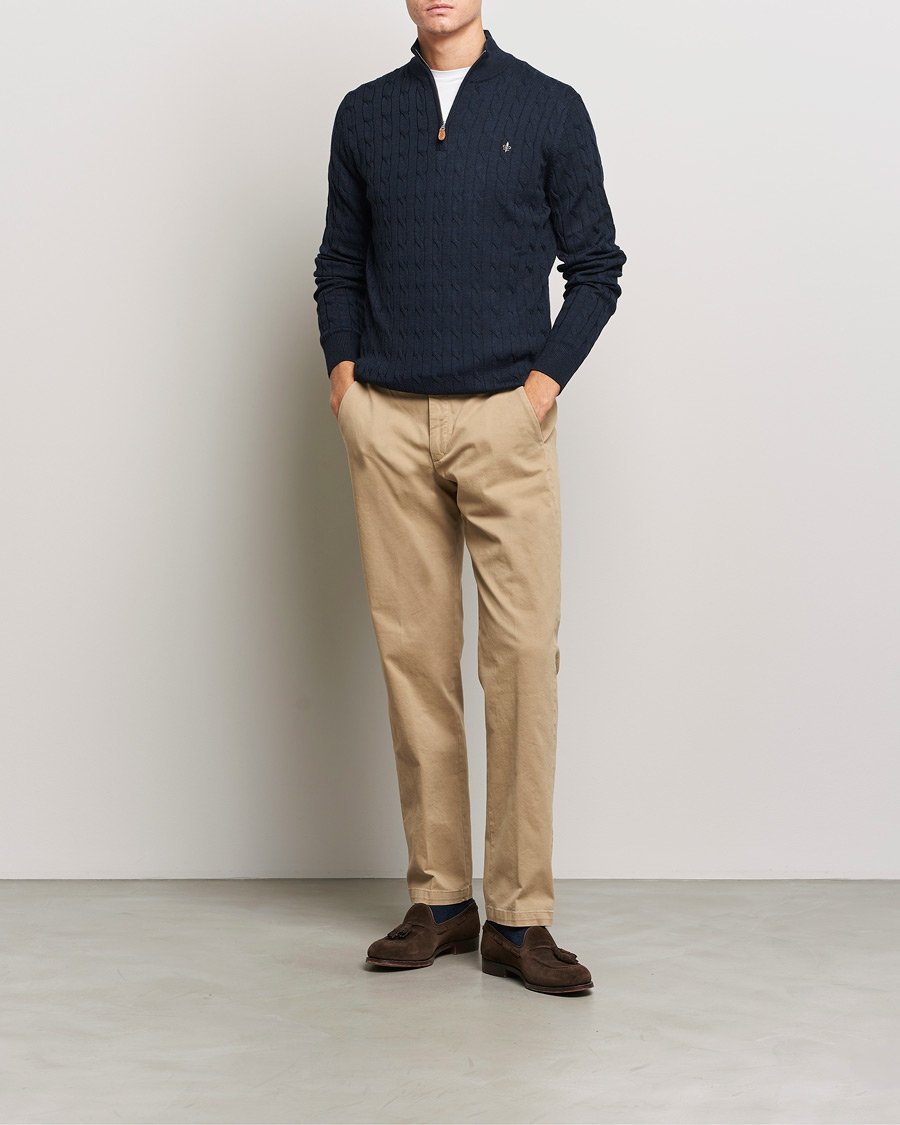 Homme | Pulls Et Tricots | Morris | Merino Cable Half Zip Navy