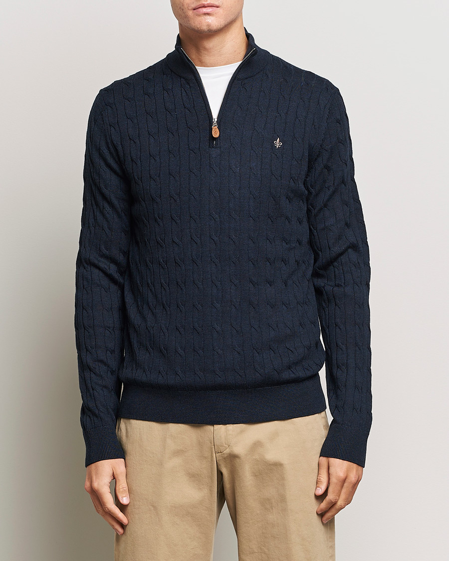 Homme | Pulls Et Tricots | Morris | Merino Cable Half Zip Navy