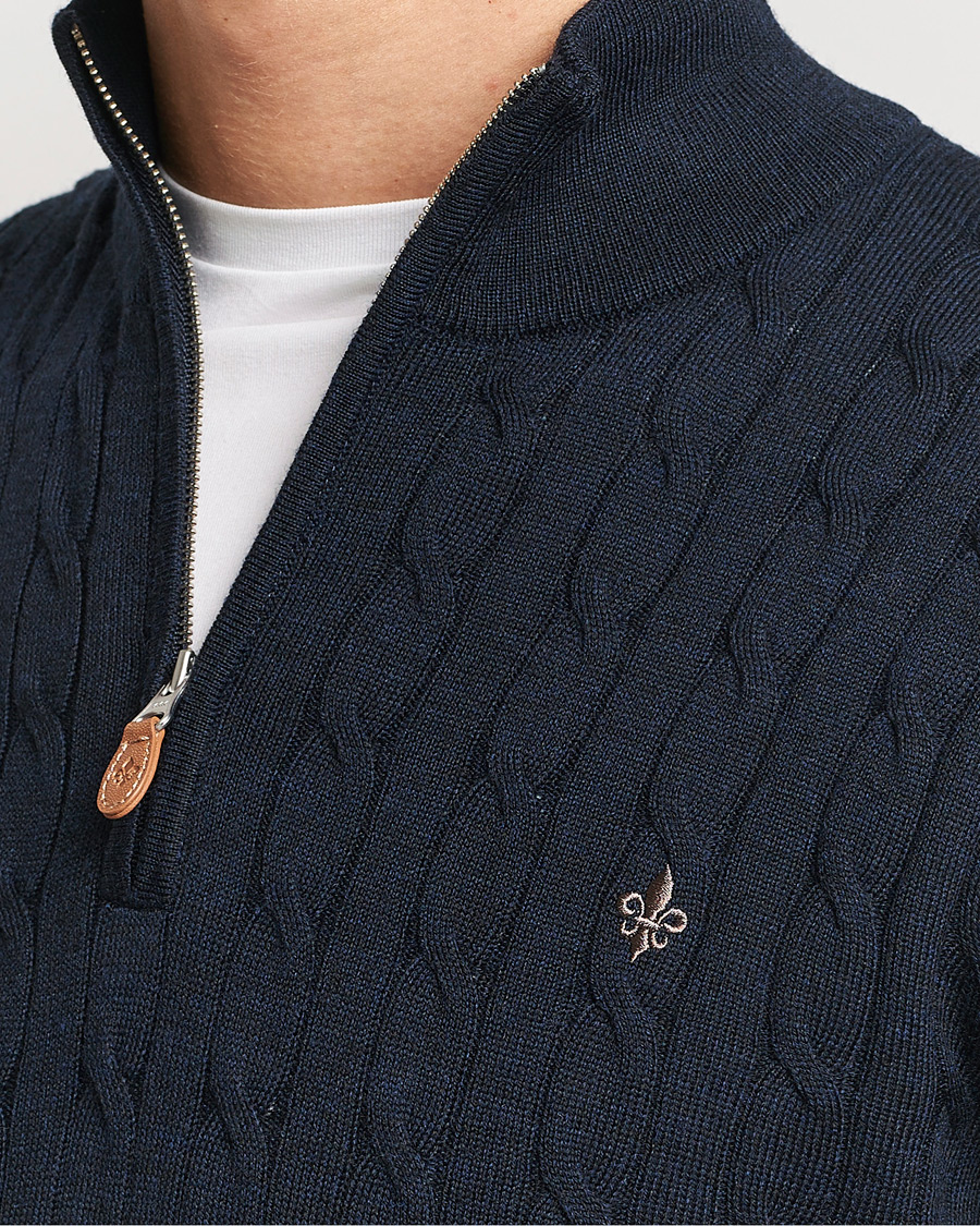Homme | Pulls Et Tricots | Morris | Merino Cable Half Zip Navy