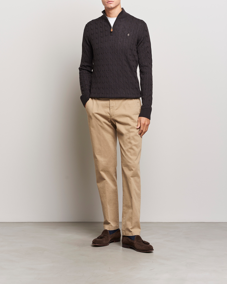 Homme | Pulls Et Tricots | Morris | Merino Cable Half Zip Brown