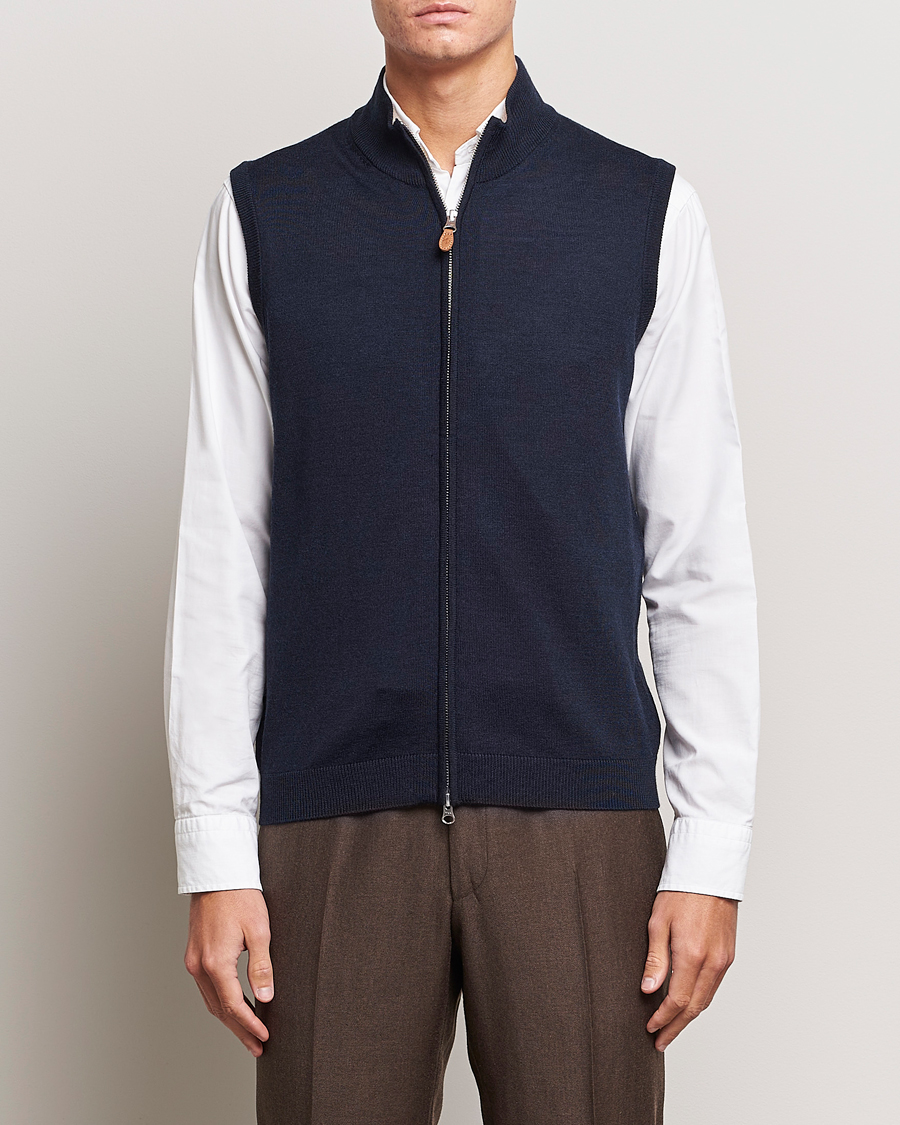 Homme | Pulls Et Tricots | Morris | Merino Zip Vest Navy