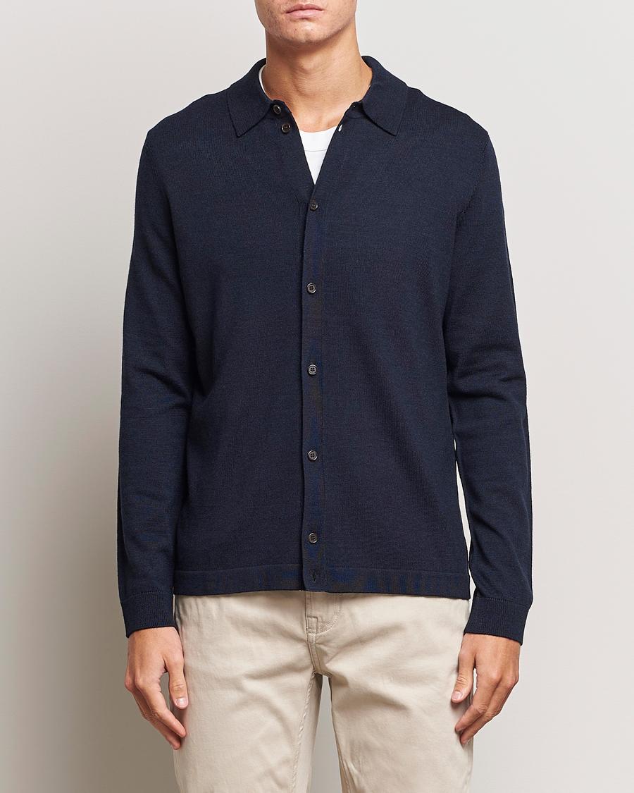 Homme | Pulls Et Tricots | Morris | Merino Knitted Shirt Navy