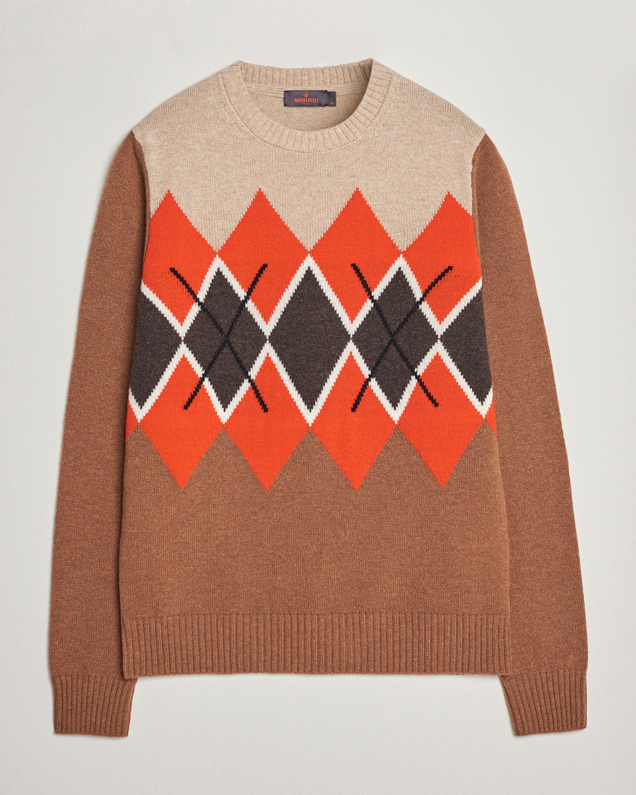 Homme | Pulls Et Tricots | Morris | Ayle Argyle Crew Neck Camel