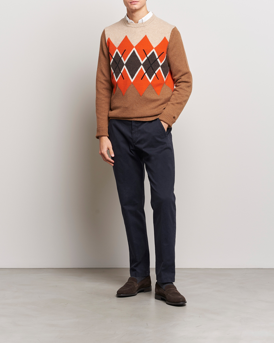 Homme | Pulls Et Tricots | Morris | Ayle Argyle Crew Neck Camel