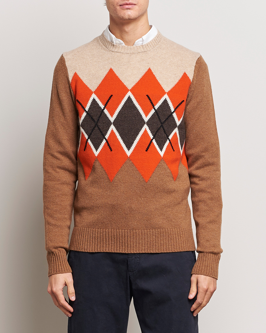 Homme | Pulls Et Tricots | Morris | Ayle Argyle Crew Neck Camel