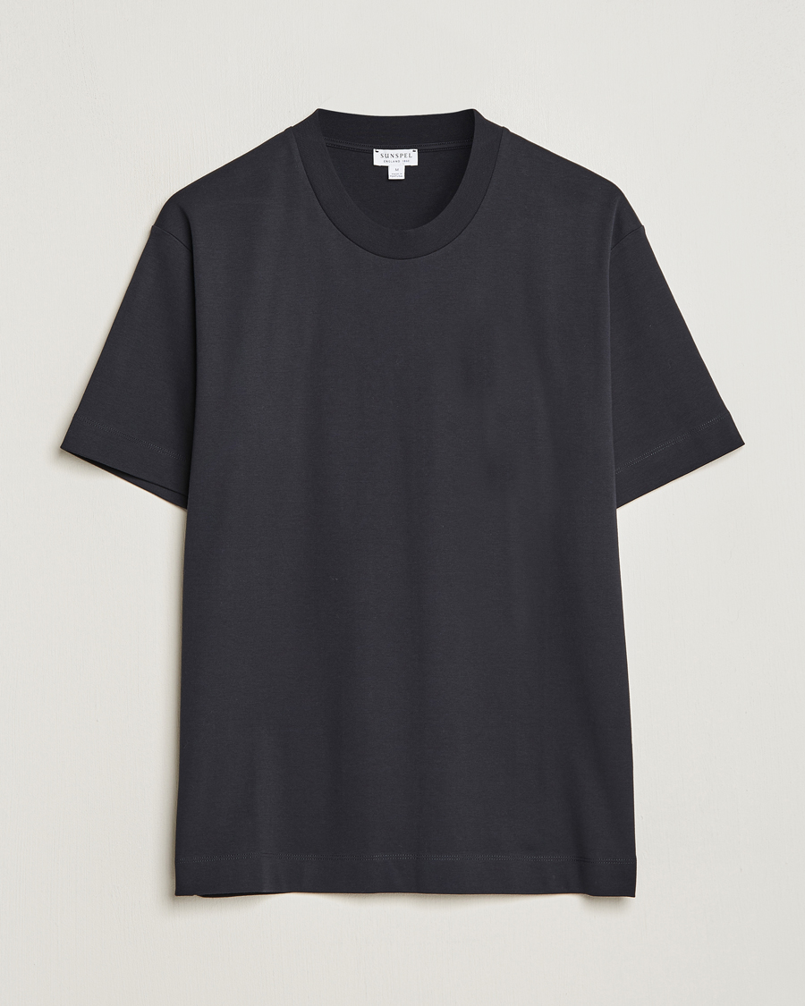 Homme | T-shirts | Sunspel | Heavyweight Mock Neck T-Shirt Black
