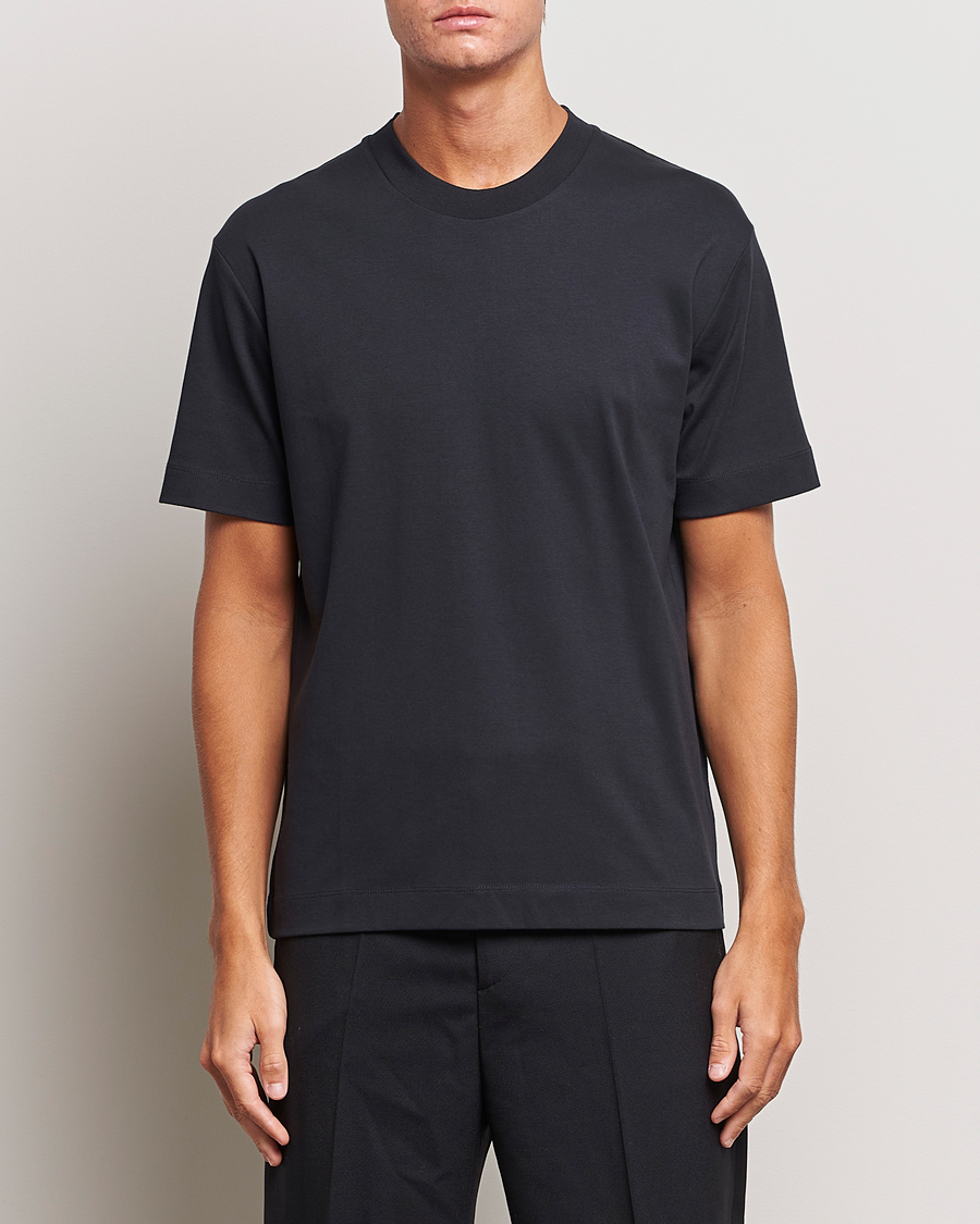 Homme | T-shirts | Sunspel | Heavyweight Mock Neck T-Shirt Black