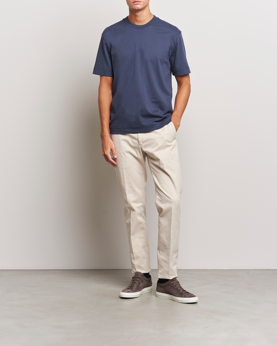 Homme | T-shirts | Sunspel | Heavyweight Mock Neck T-Shirt Navy