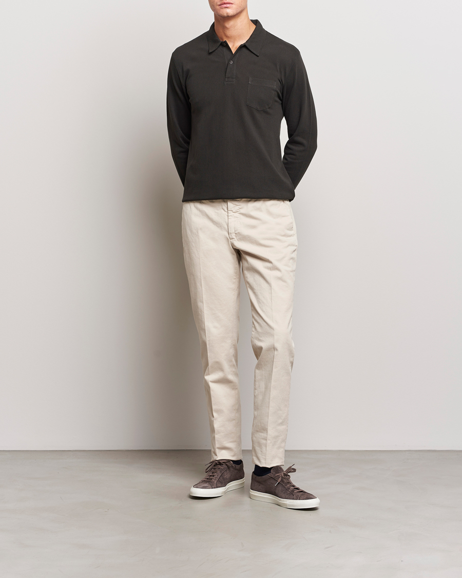 Homme | Pulls Et Tricots | Sunspel | Long Sleeve Riviera Polo Shirt Coffee
