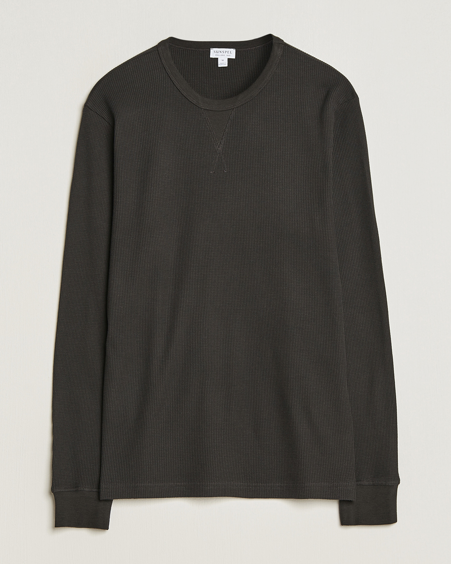 Homme | T-shirts | Sunspel | Long Sleeve Waffle T-Shirt Coffee