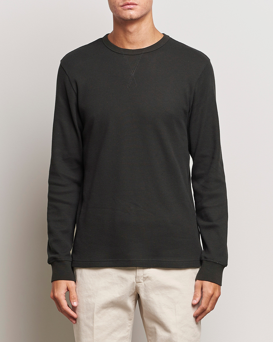 Homme | T-shirts | Sunspel | Long Sleeve Waffle T-Shirt Coffee