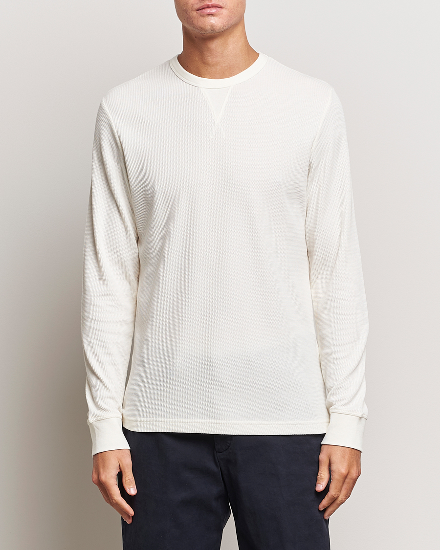 Homme | T-shirts | Sunspel | Long Sleeve Waffle T-Shirt Ecru