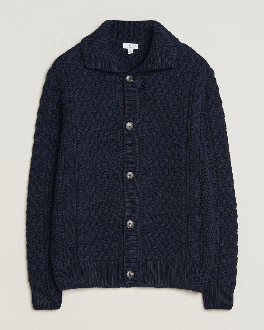 Homme | Pulls Et Tricots | Sunspel | Cable Knit Jacket Navy