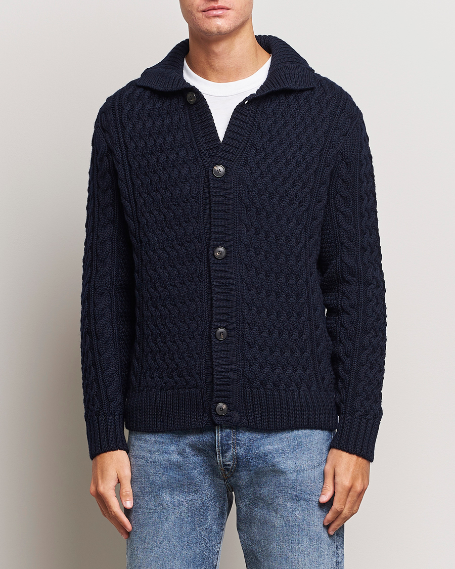 Homme | Pulls Et Tricots | Sunspel | Cable Knit Jacket Navy