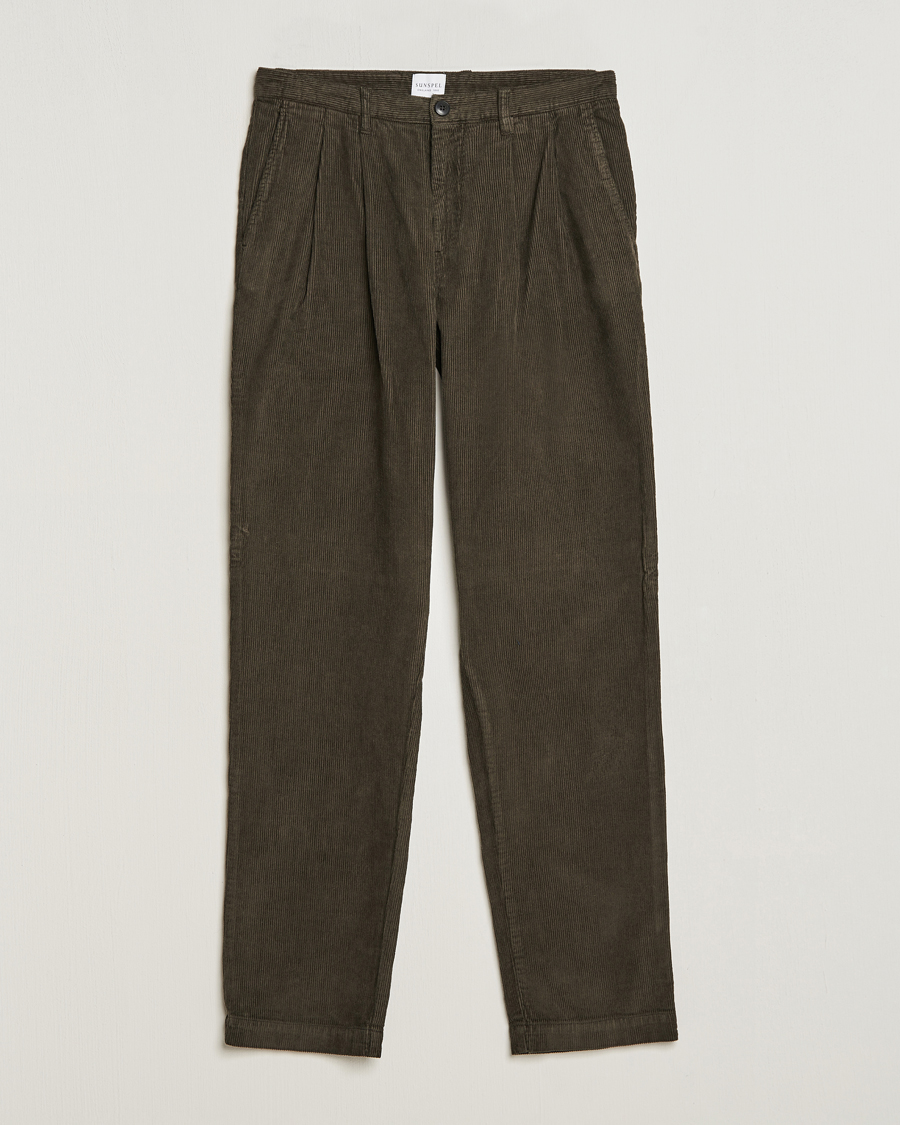 Homme | Pantalons | Sunspel | Corduroy Double Pleat Trousers Coffee