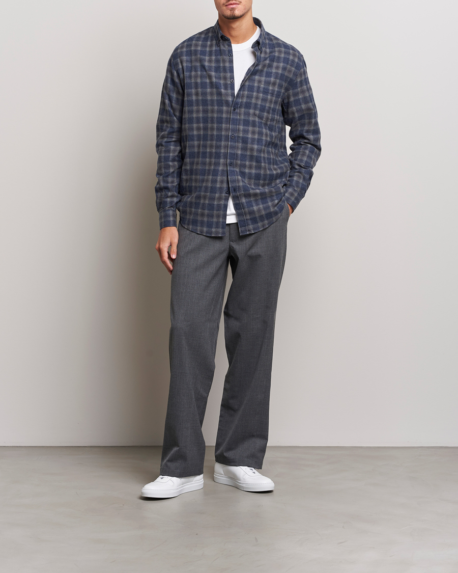 Homme | Chemises | Sunspel | Brushed Cotton Flannel Shirt Grey/Blue Check