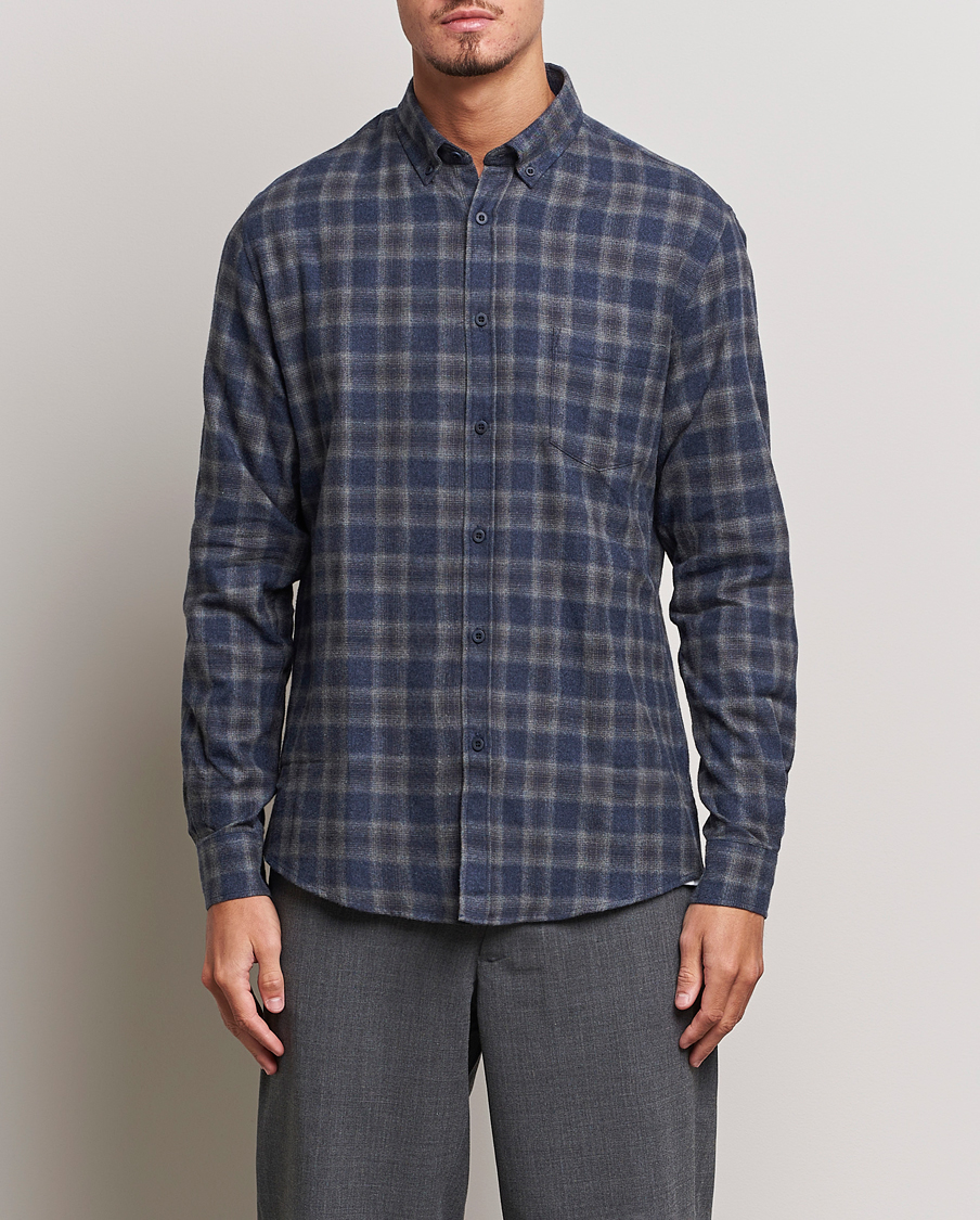 Homme | Chemises | Sunspel | Brushed Cotton Flannel Shirt Grey/Blue Check