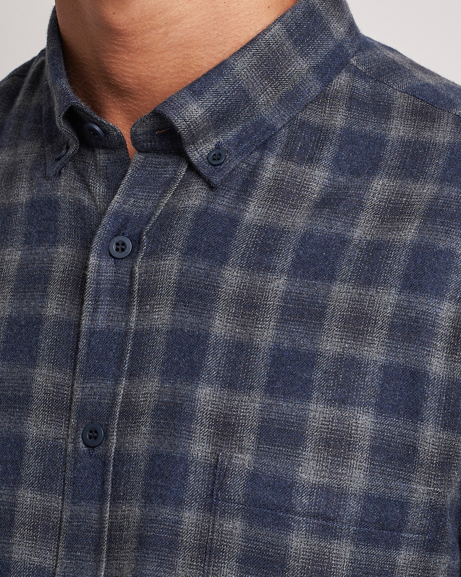 Homme | Chemises | Sunspel | Brushed Cotton Flannel Shirt Grey/Blue Check