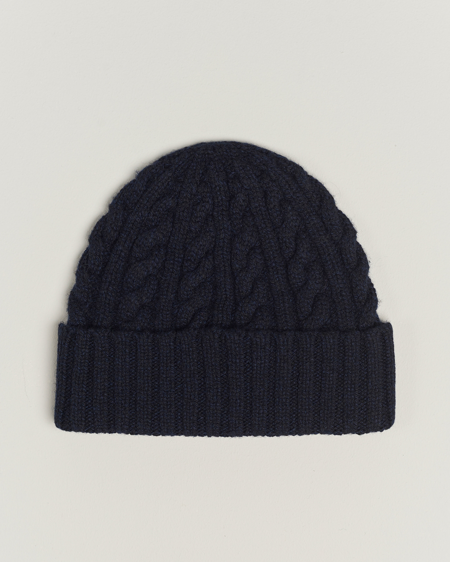 Homme | Sunspel Lambswool Cable Hat Dark Navy | Sunspel | Lambswool Cable Hat Dark Navy