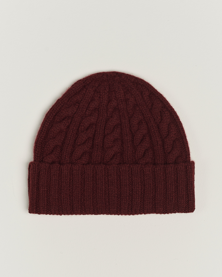 Homme | Sunspel Lambswool Cable Hat Maroon | Sunspel | Lambswool Cable Hat Maroon