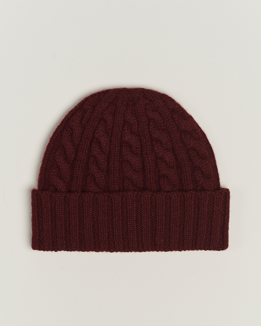 Homme | Sunspel Lambswool Cable Hat Maroon | Sunspel | Lambswool Cable Hat Maroon