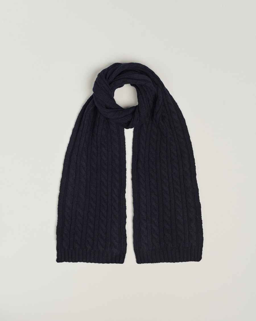 Homme | Sunspel Lambswool Cable Scarf Dark Navy | Sunspel | Lambswool Cable Scarf Dark Navy