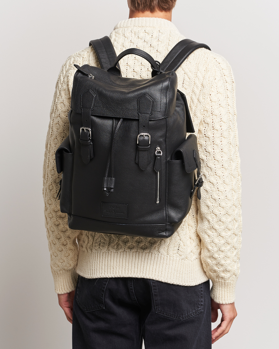 Homme |  | Polo Ralph Lauren | Flap Leather Backpack Black