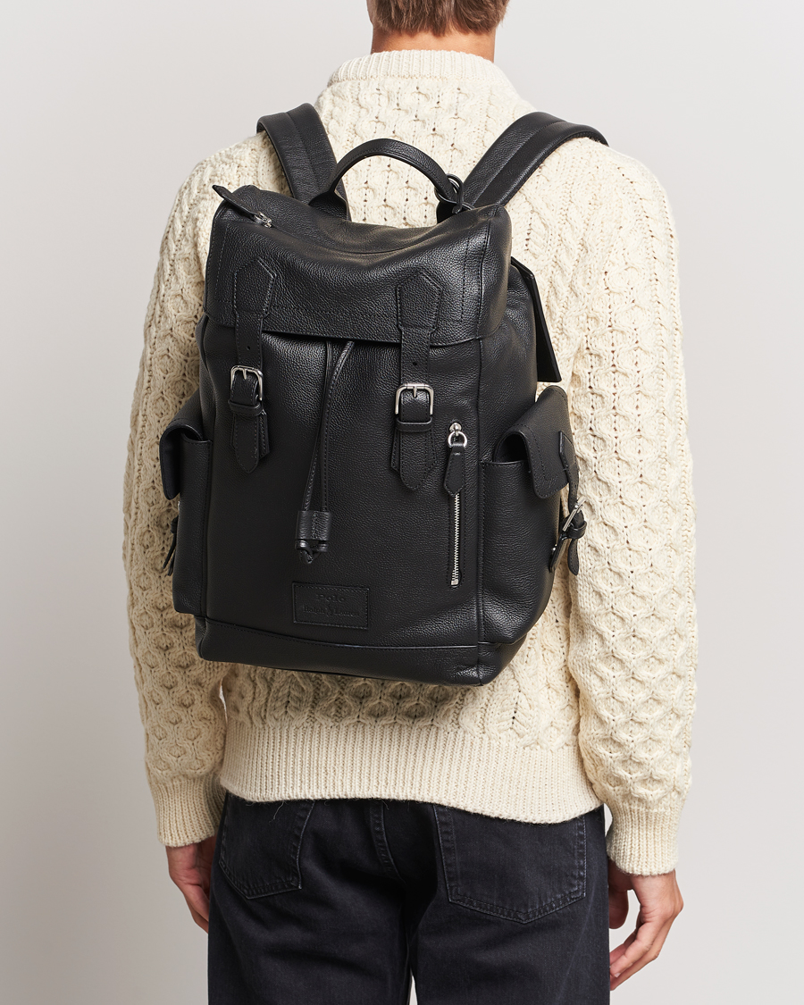 Homme | Polo Ralph Lauren Flap Leather Backpack Black | Polo Ralph Lauren | Flap Leather Backpack Black
