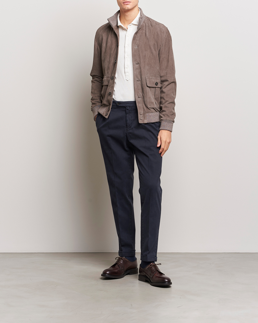 Homme | Pantalons | Briglia 1949 | Easy Fit Pleated Cotton Stretch Chino Navy