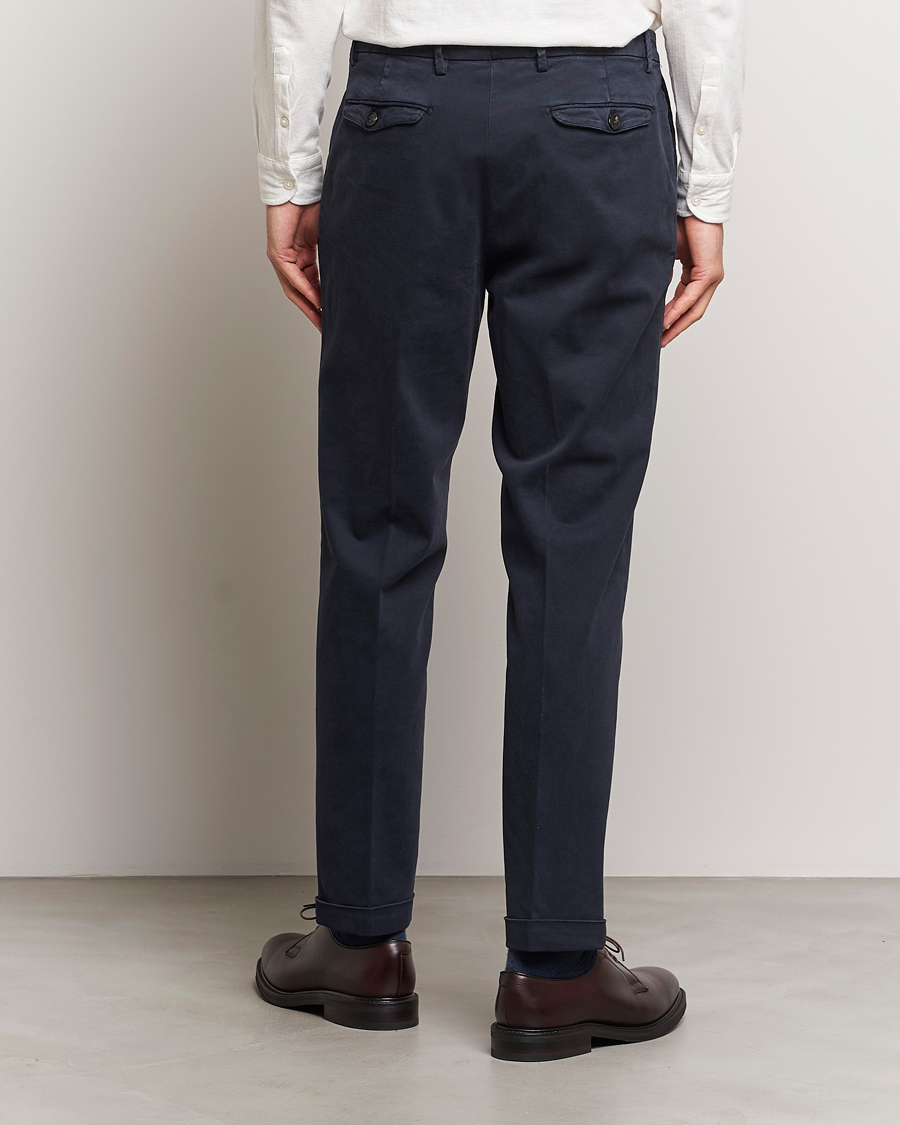 Homme | Pantalons | Briglia 1949 | Easy Fit Pleated Cotton Stretch Chino Navy