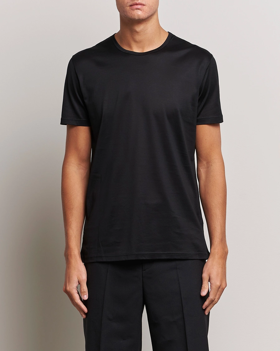 Homme | Italian Department | Zegna | Filoscozia Pure Cotton Round Neck T-Shirt Black