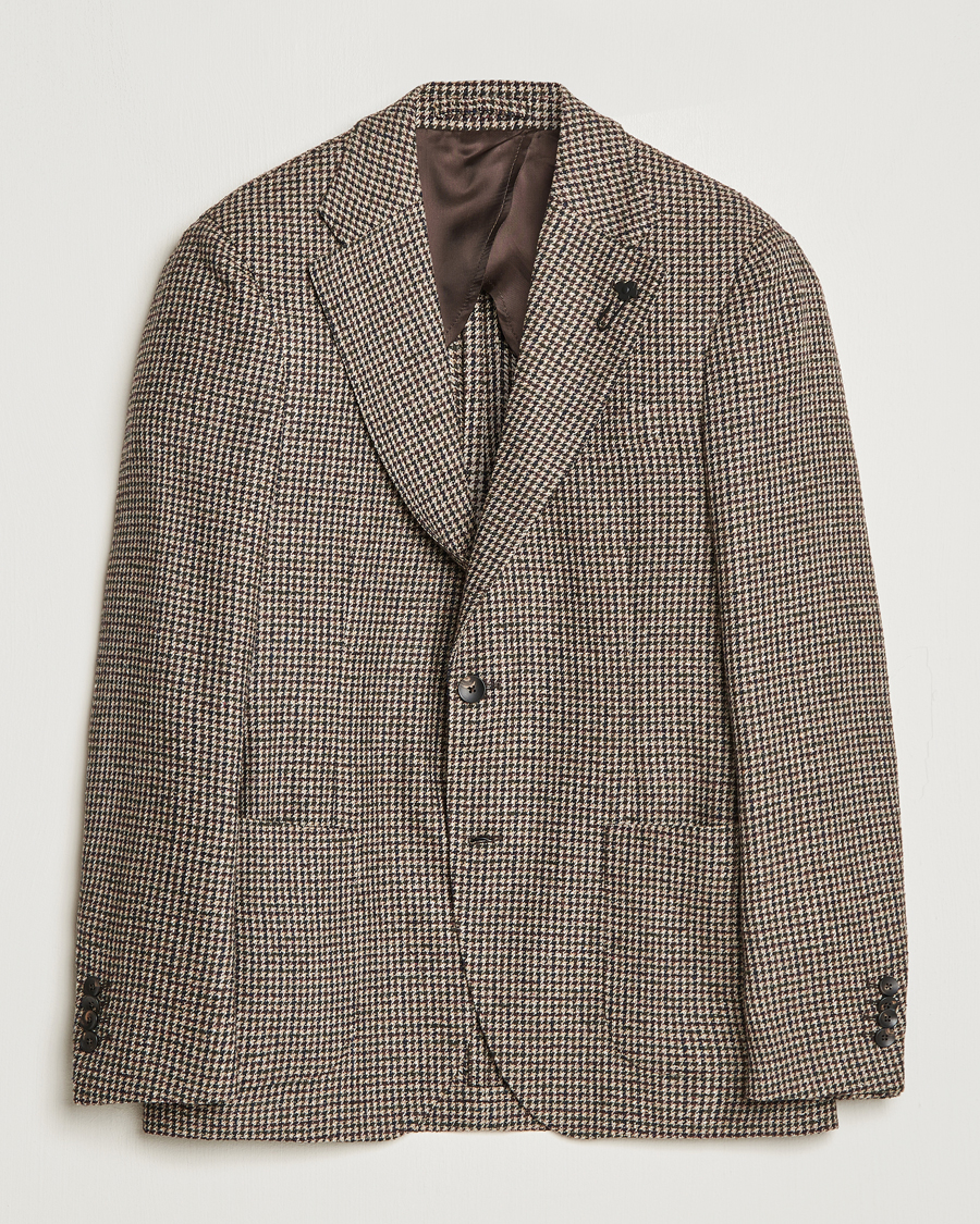 Homme | Blazers | Lardini | Wool/Silk/Cashmere Houndstooth Blazer Beige/Green